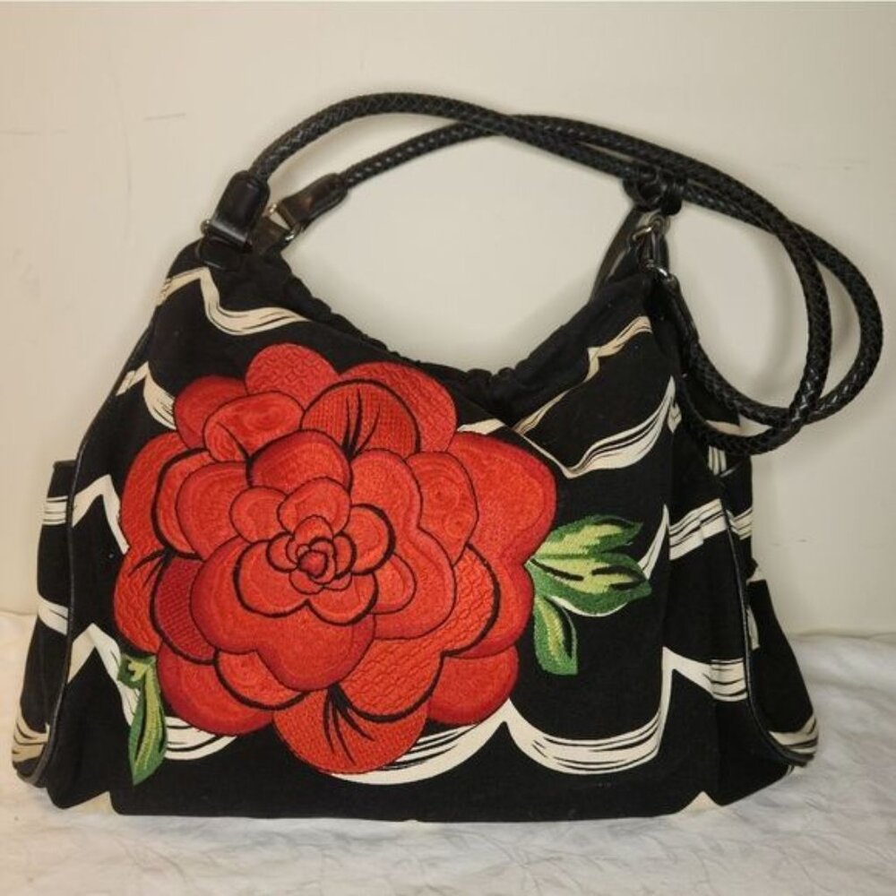 Vintage Brighton black white rose hobo bag